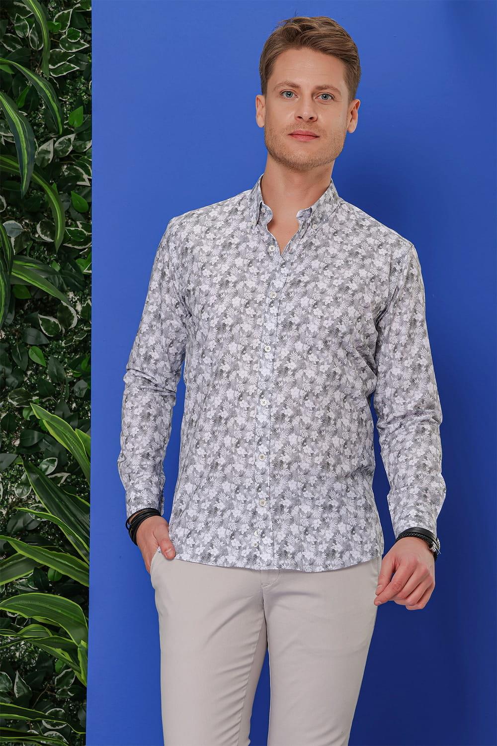 G 1542 Slim Fit Gri Klasik Gömlek