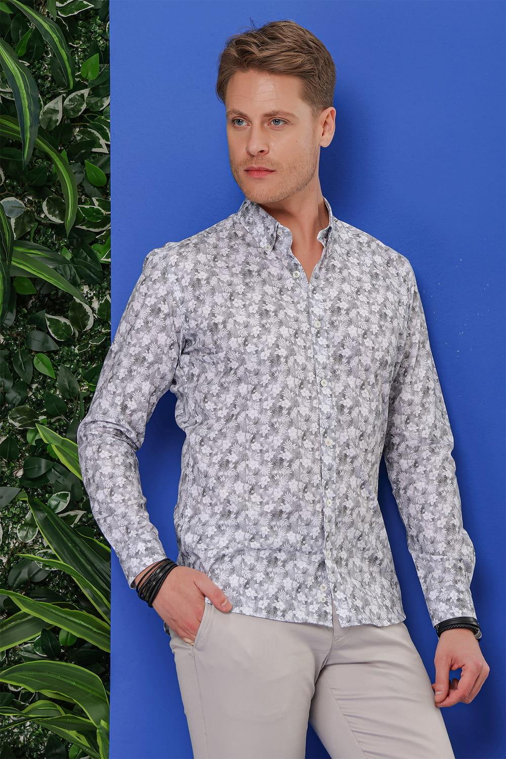 G 1542 Slim Fit Gri Klasik Gömlek