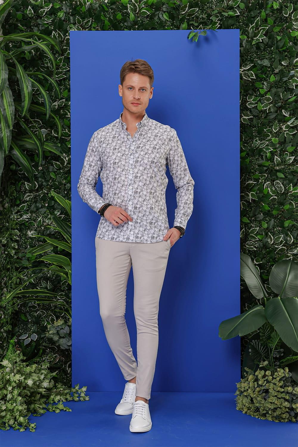 G 1542 Slim Fit Gri Klasik Gömlek