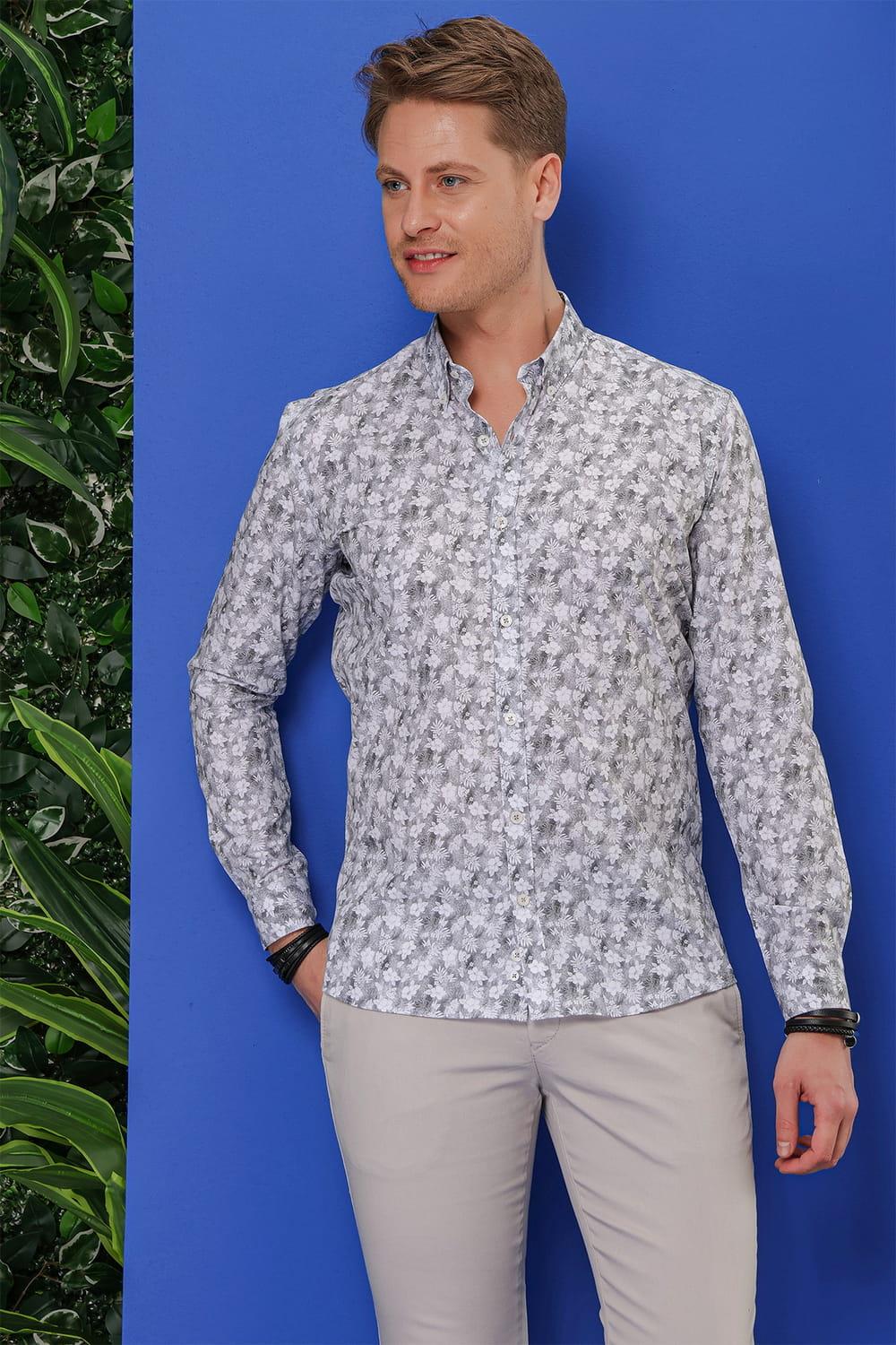 G 1542 Slim Fit Gri Klasik Gömlek