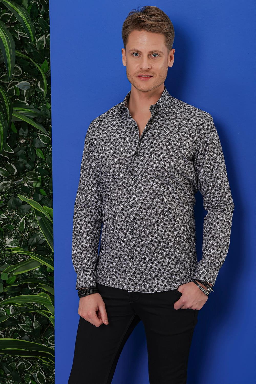 G 1547 Slim Fit Siyah-Beyaz Klasik Gömlek