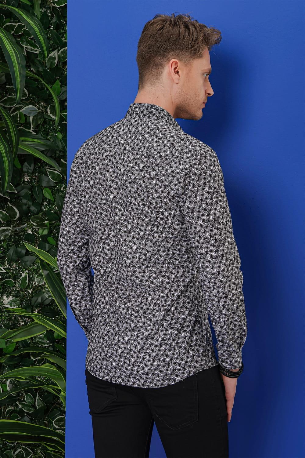 G 1547 Slim Fit Siyah-Beyaz Klasik Gömlek