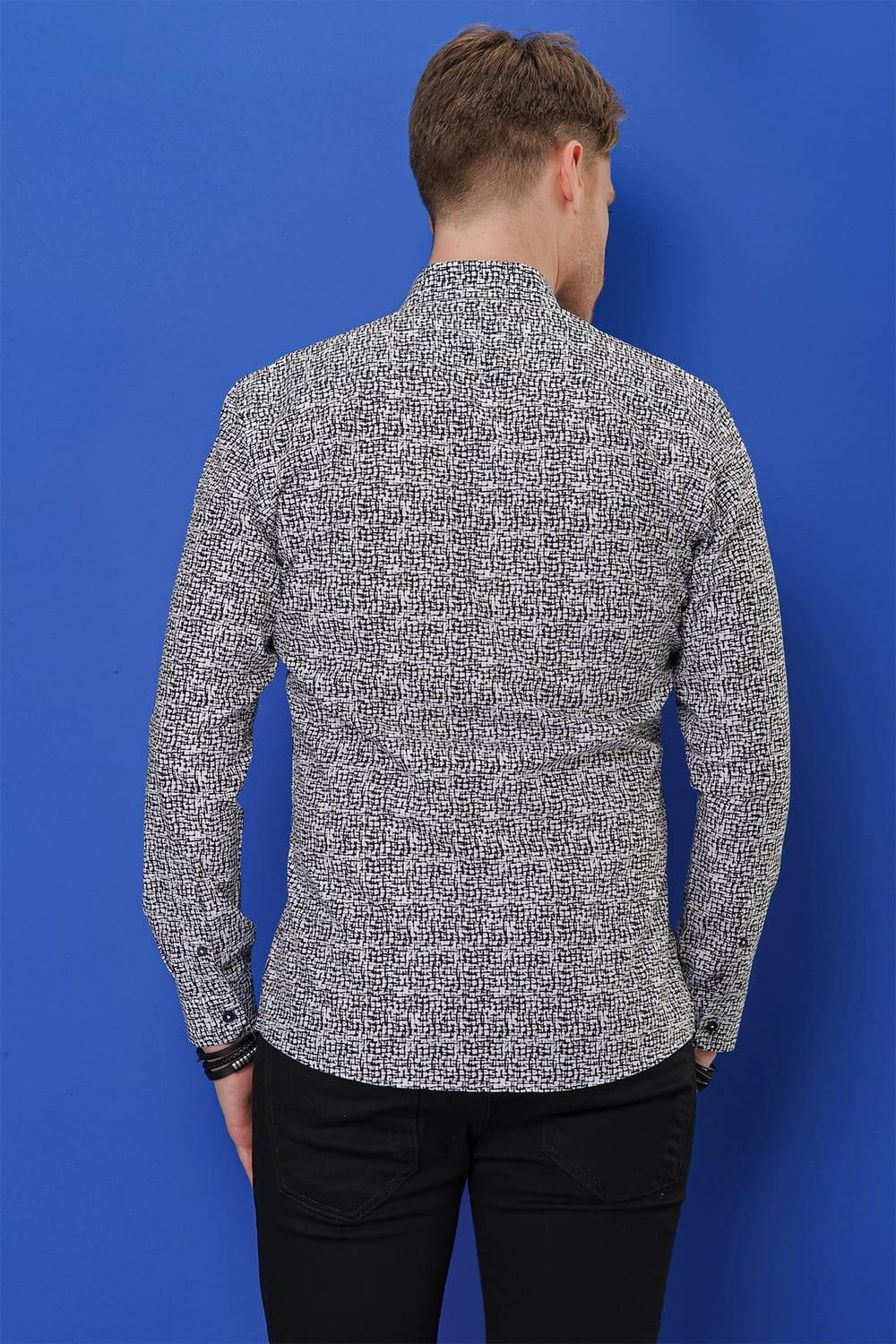G 1548 Slim Fit Beyaz-Siyah Klasik Gömlek