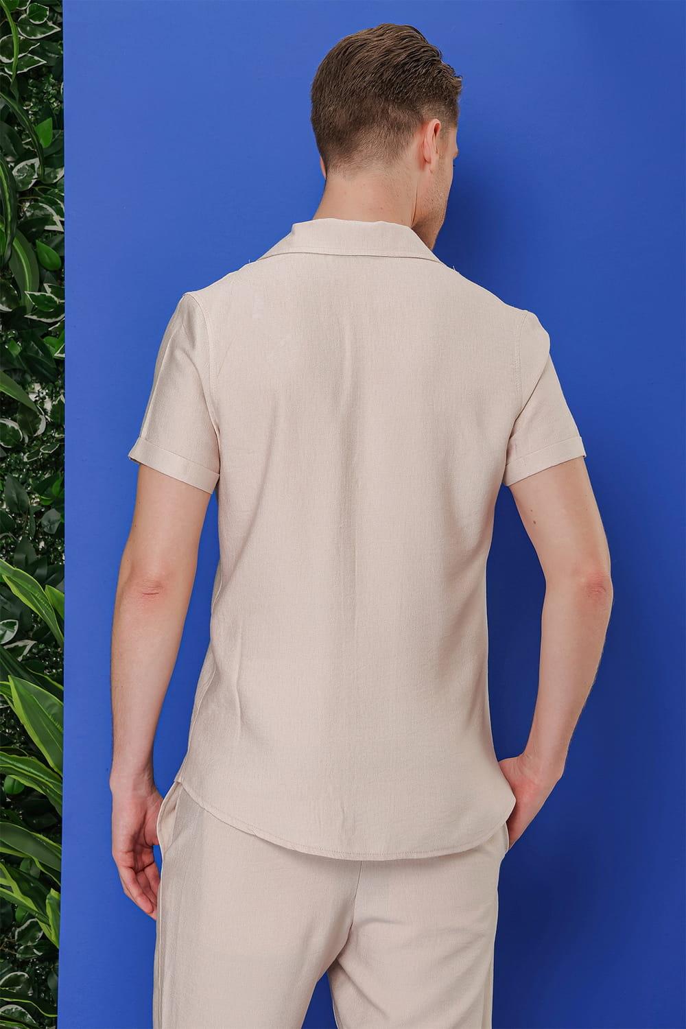 G 1549 Slim Fit Bej Klasik Gömlek