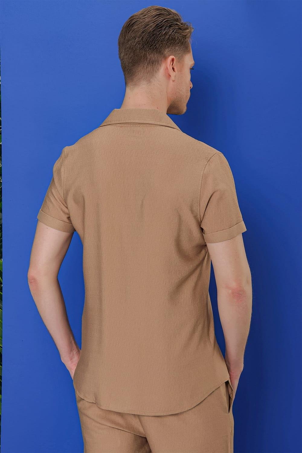 G 1549 Slim Fit Camel Klasik Gömlek