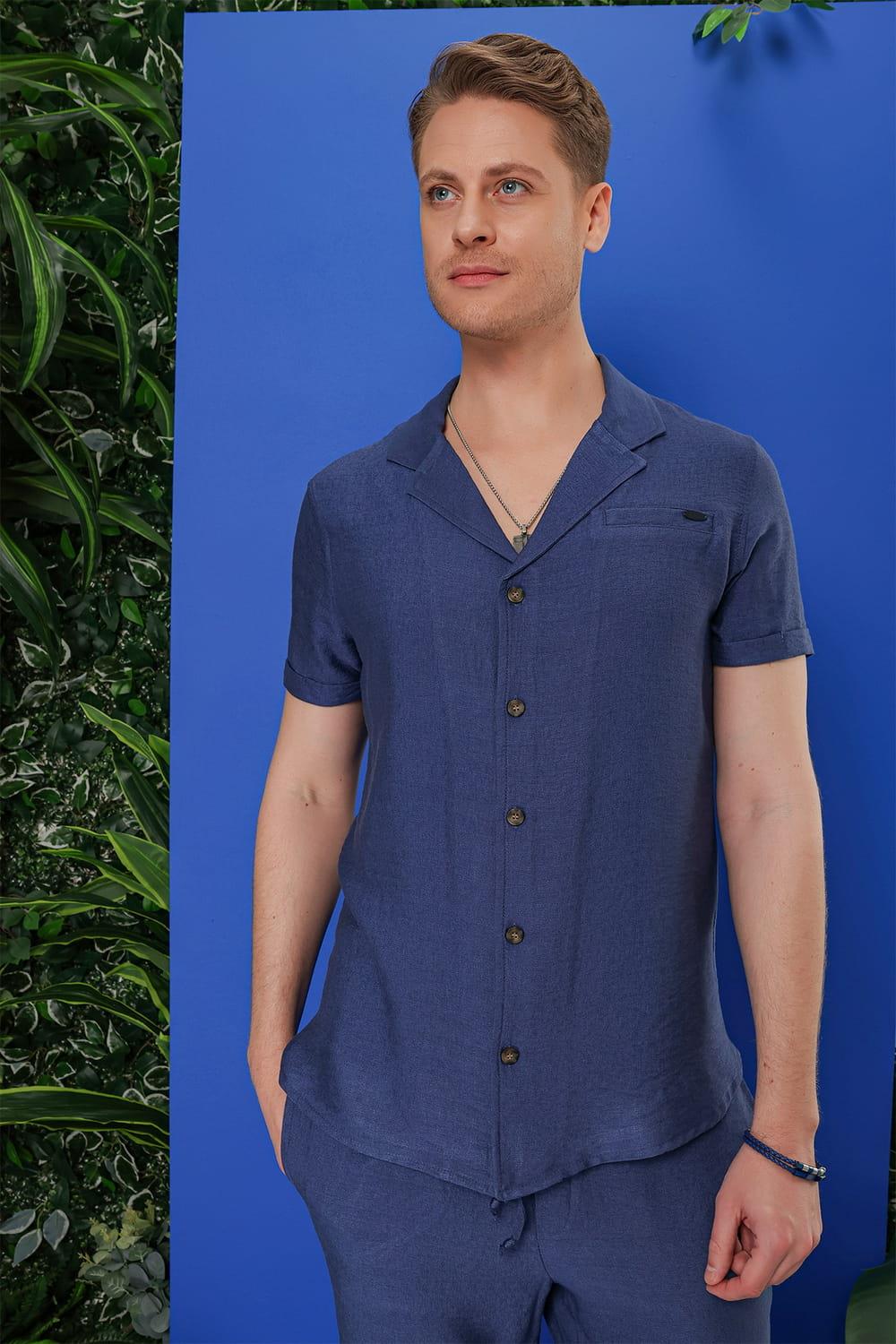 G 1549 Slim Fit İndigo Klasik Gömlek