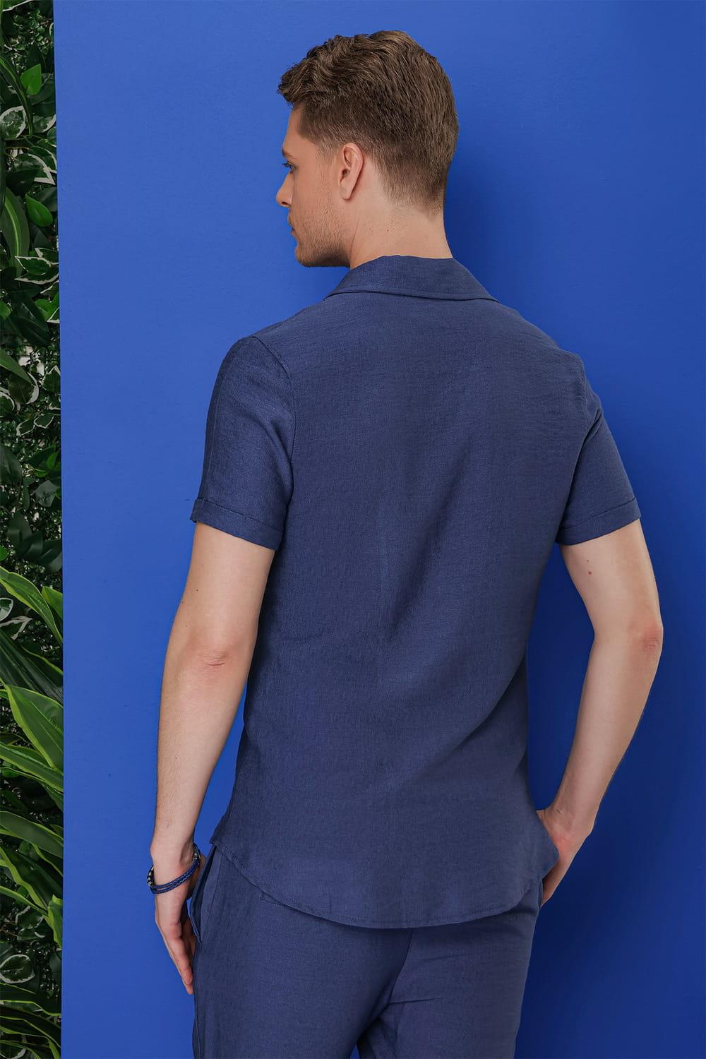 G 1549 Slim Fit İndigo Klasik Gömlek