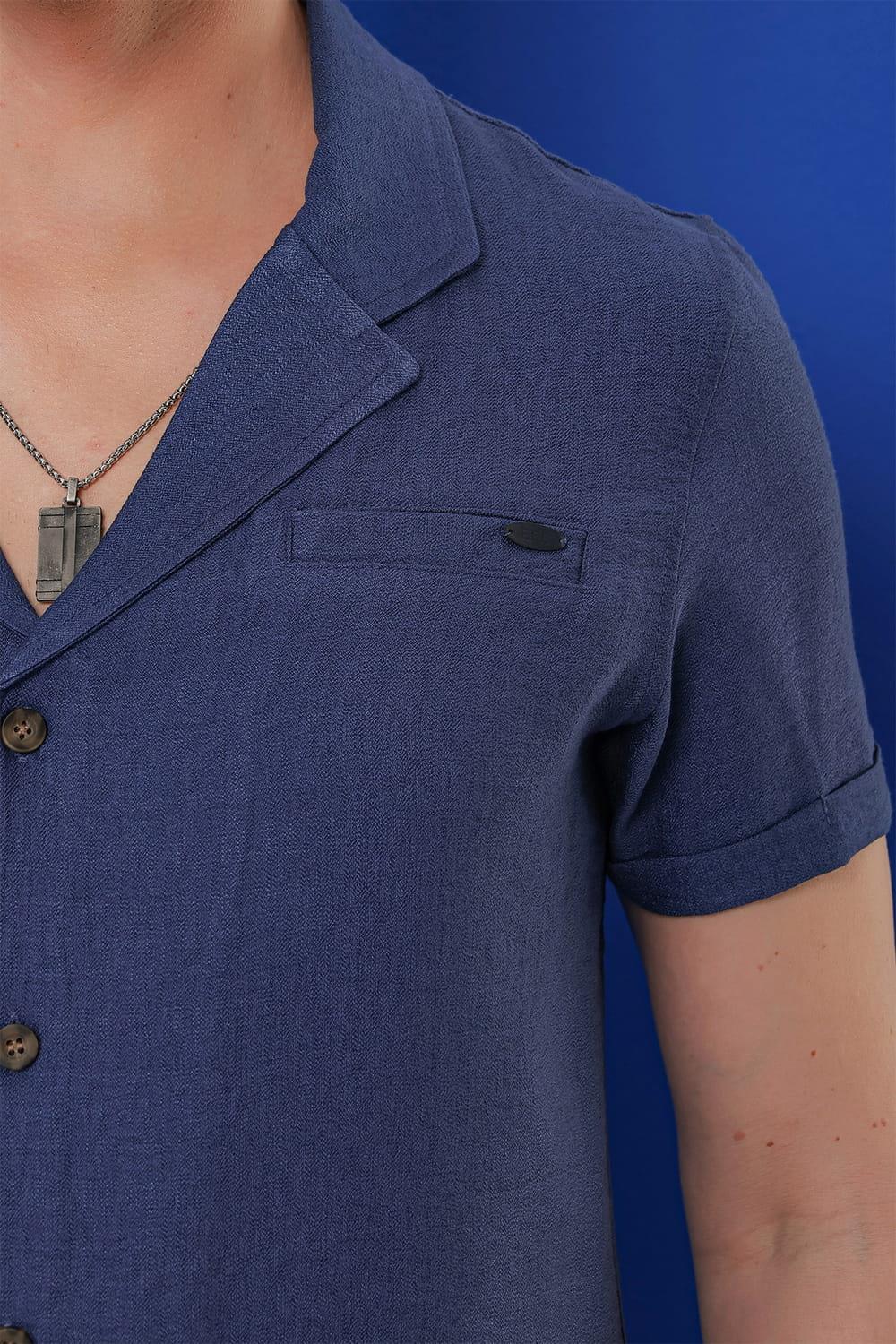 G 1549 Slim Fit İndigo Klasik Gömlek