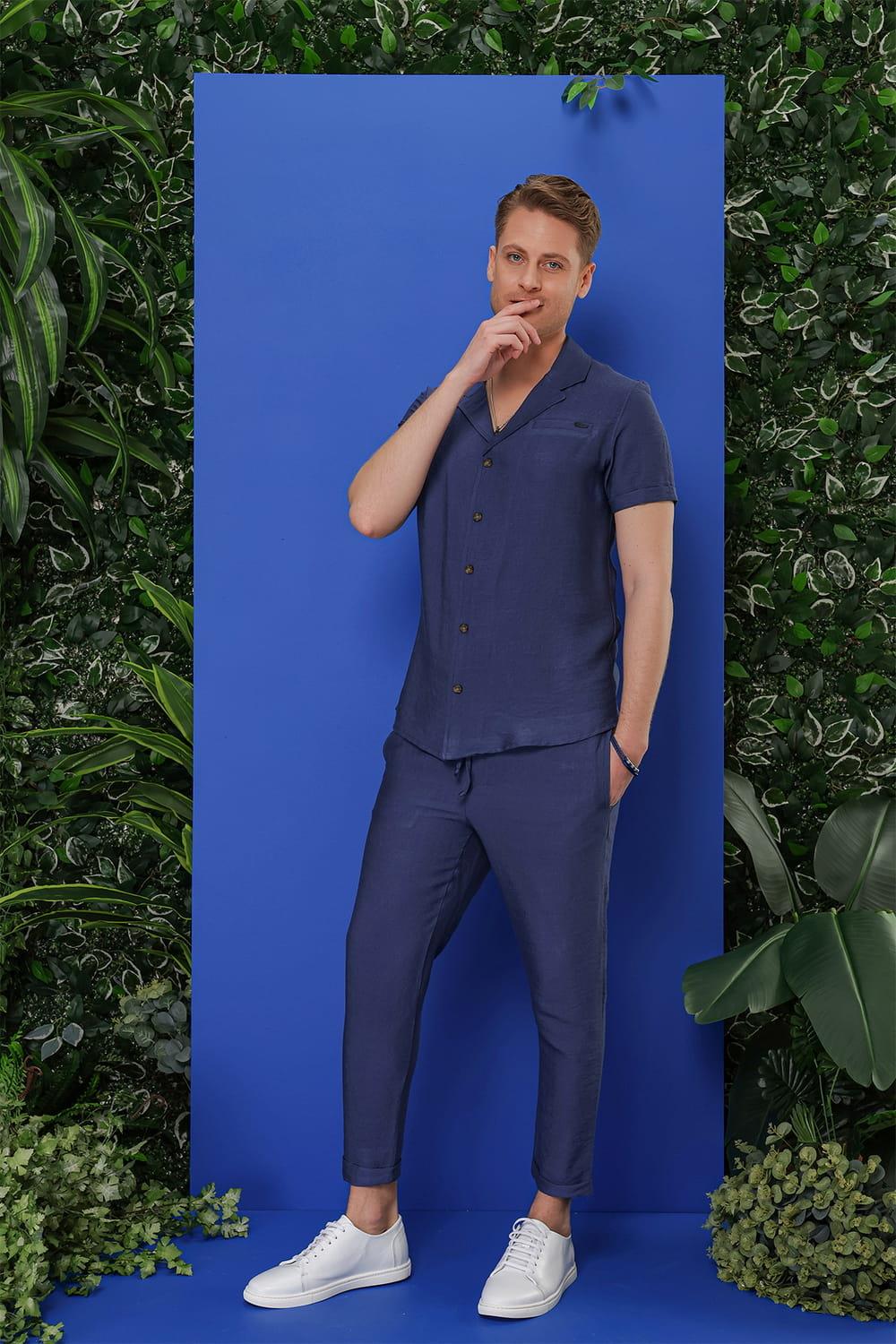 G 1549 Slim Fit İndigo Klasik Gömlek