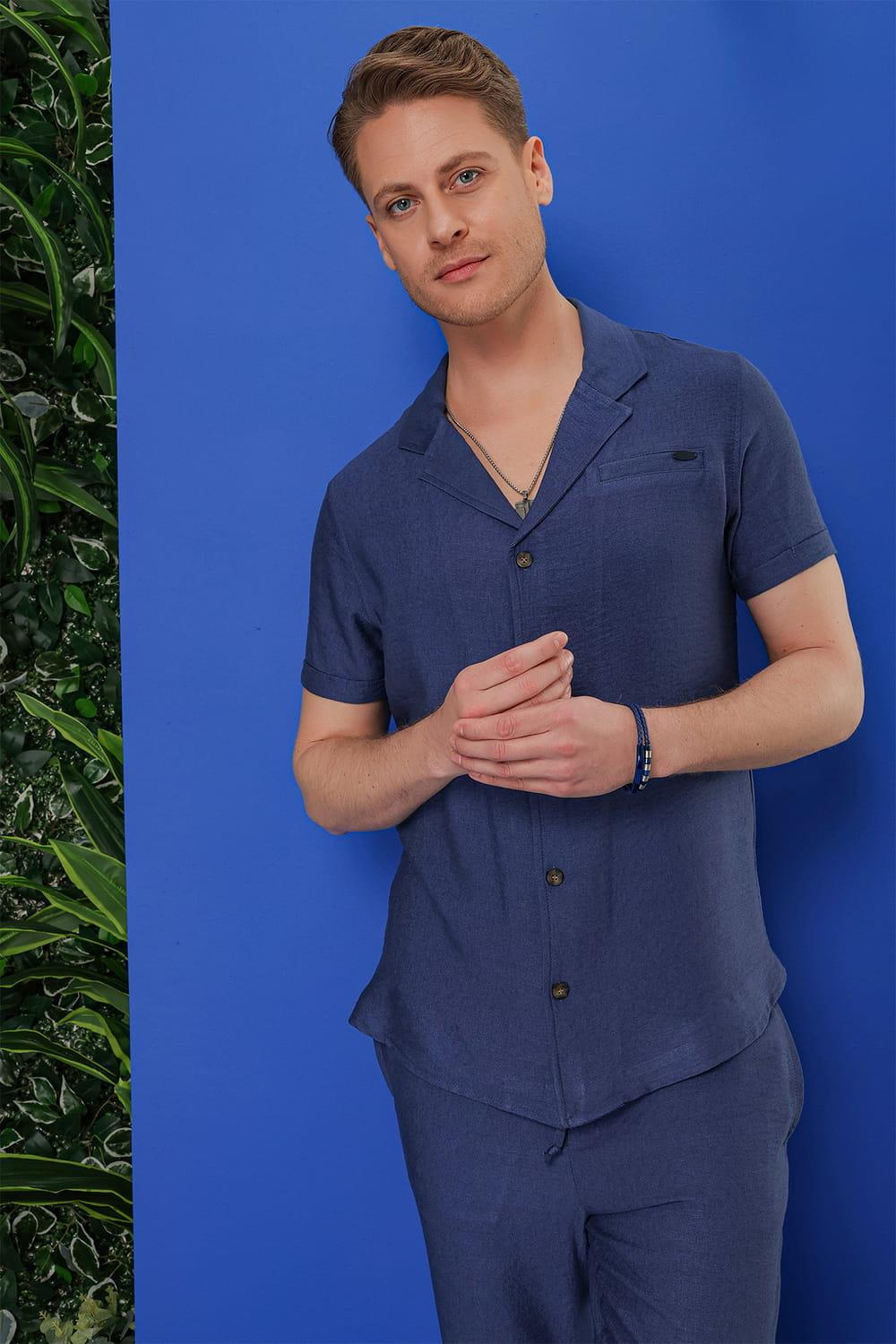 G 1549 Slim Fit İndigo Klasik Gömlek