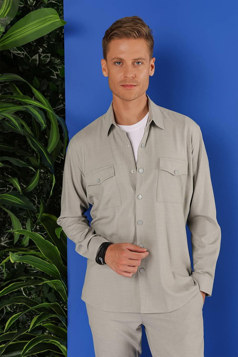 G 1552 Slim Fit Açık Gri Klasik Gömlek