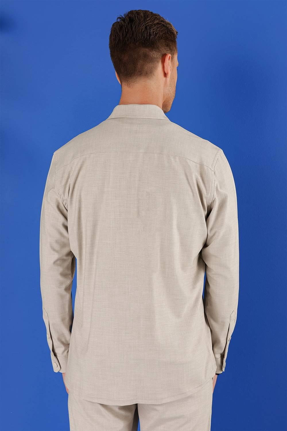 G 1552 Slim Fit Bej Klasik Gömlek