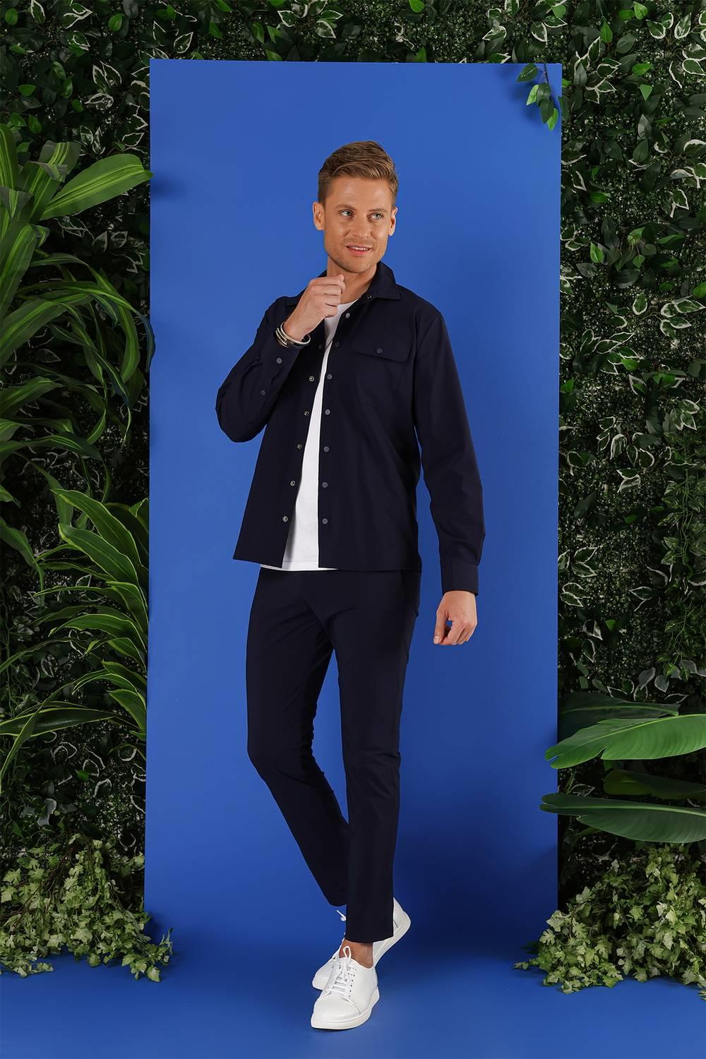 G 1553 Slim Fit Lacivert Klasik Gömlek