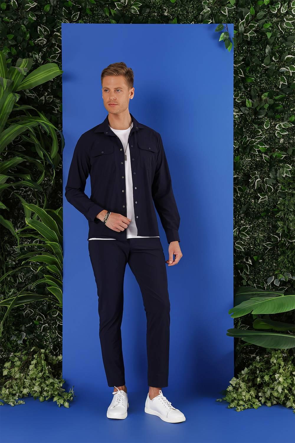 G 1553 Slim Fit Lacivert Klasik Gömlek