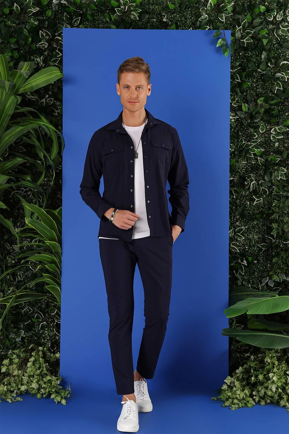 G 1553 Slim Fit Lacivert Klasik Gömlek