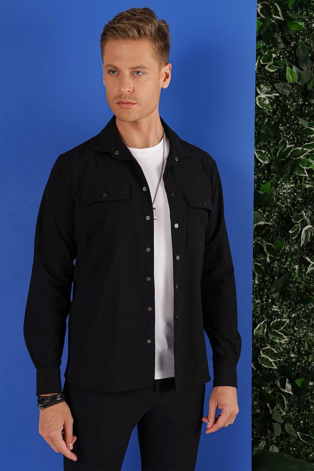 G 1553 Slim Fit Siyah Klasik Gömlek