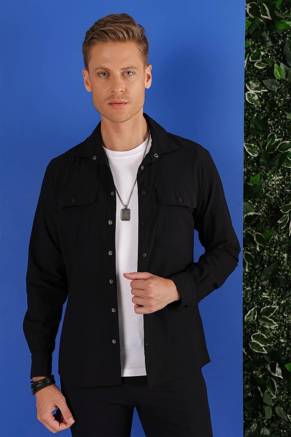 G 1553 Slim Fit Siyah Klasik Gömlek