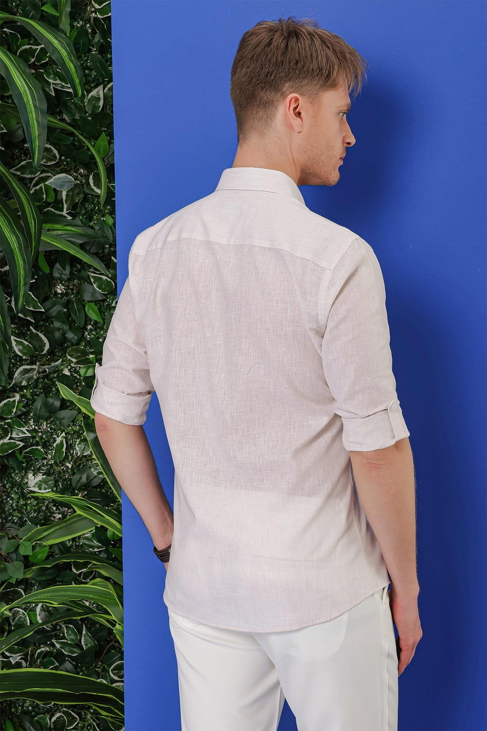 G 1554 Slim Fit Bej Klasik Gömlek