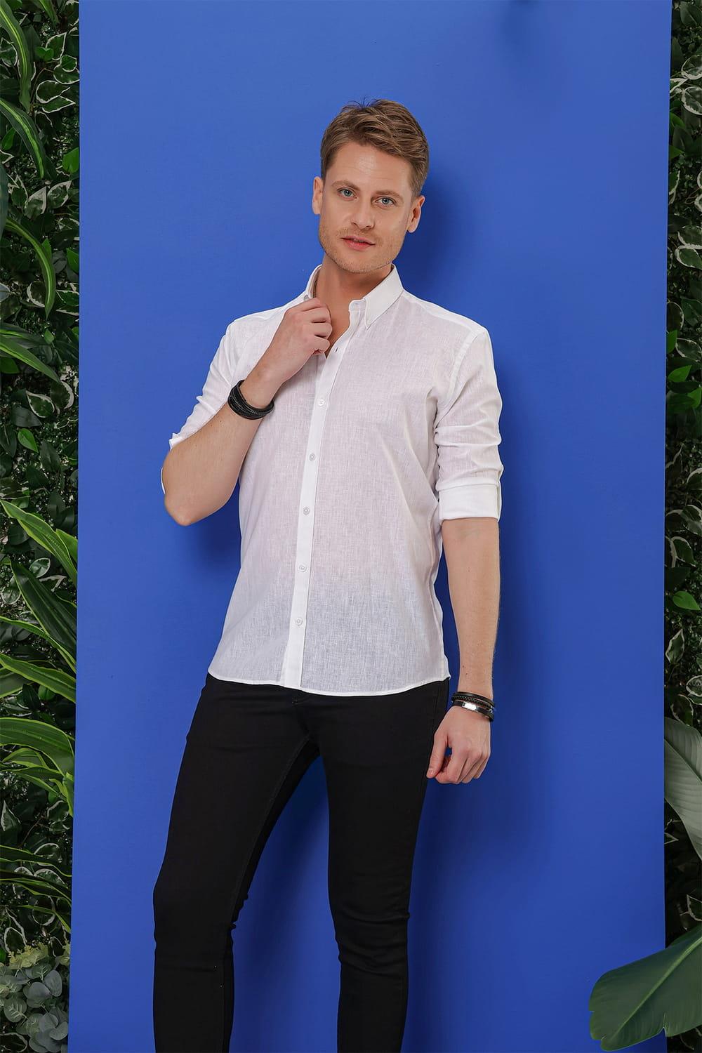 G 1554 Slim Fit Beyaz Klasik Gömlek