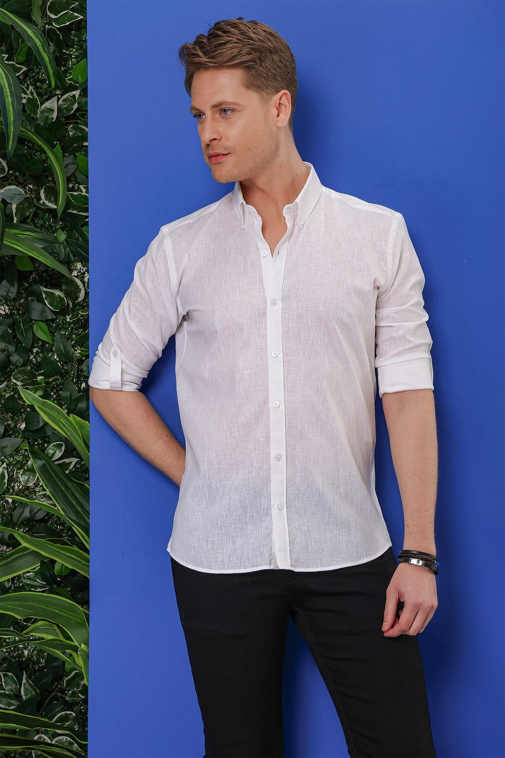 G 1554 Slim Fit Beyaz Klasik Gömlek