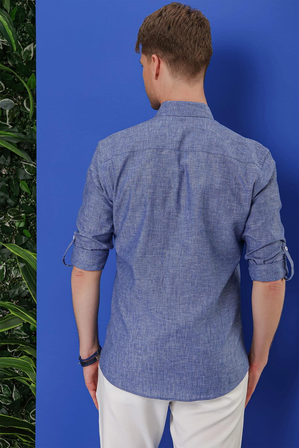 G 1554 Slim Fit İndigo Klasik Gömlek