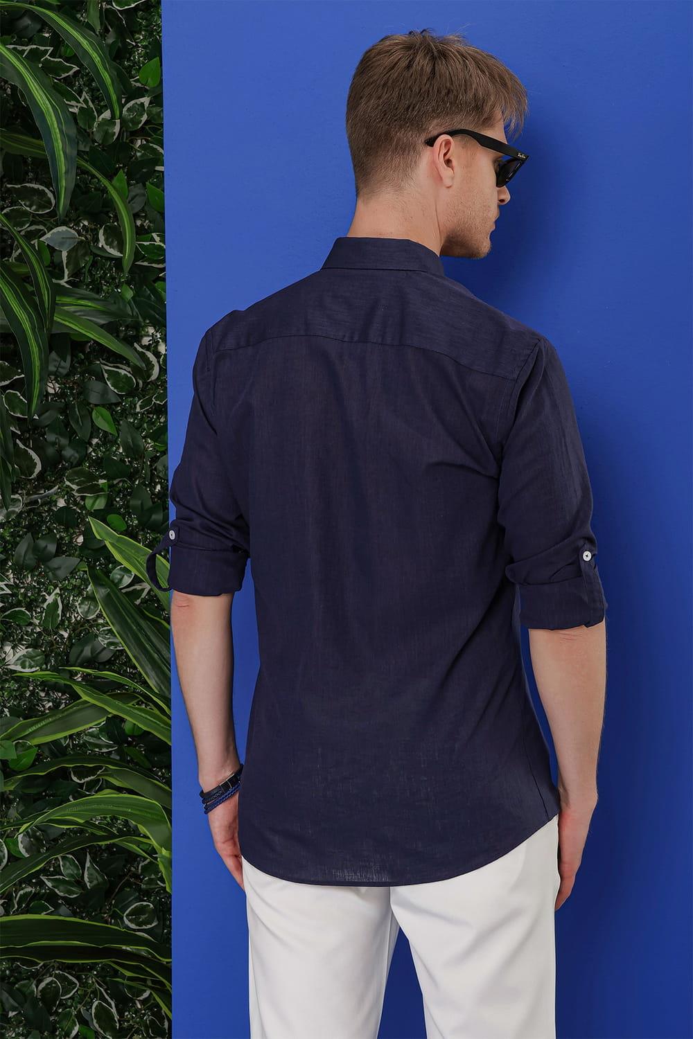 G 1554 Slim Fit Lacivert Klasik Gömlek
