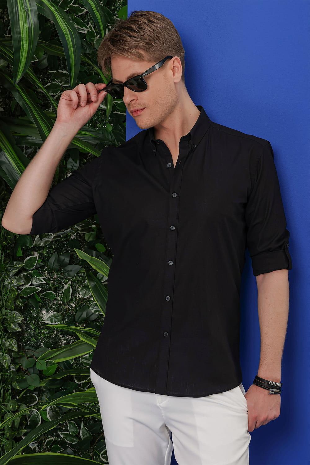 G 1554 Slim Fit Siyah Klasik Gömlek