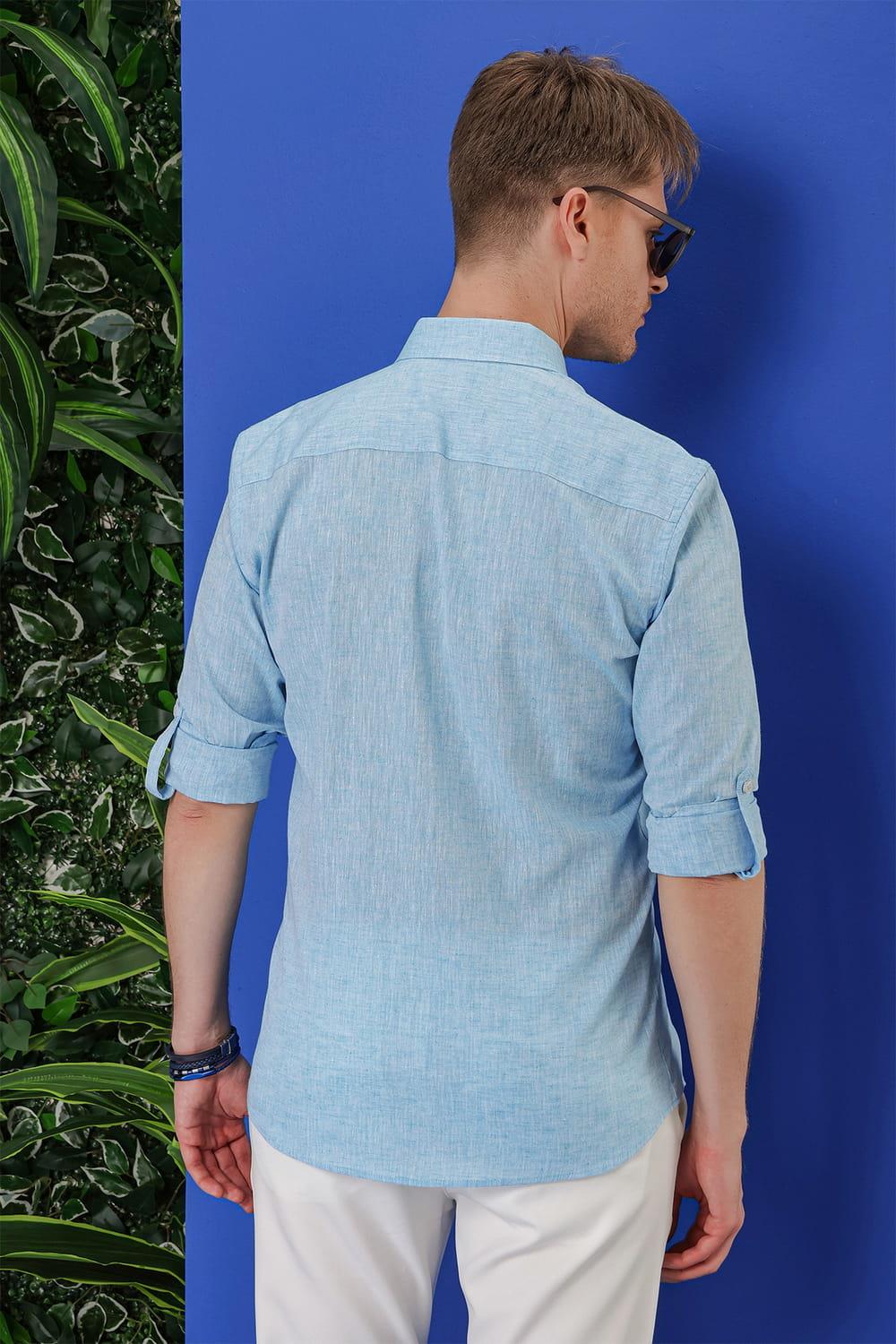 G 1554 Slim Fit Turkuaz Klasik Gömlek