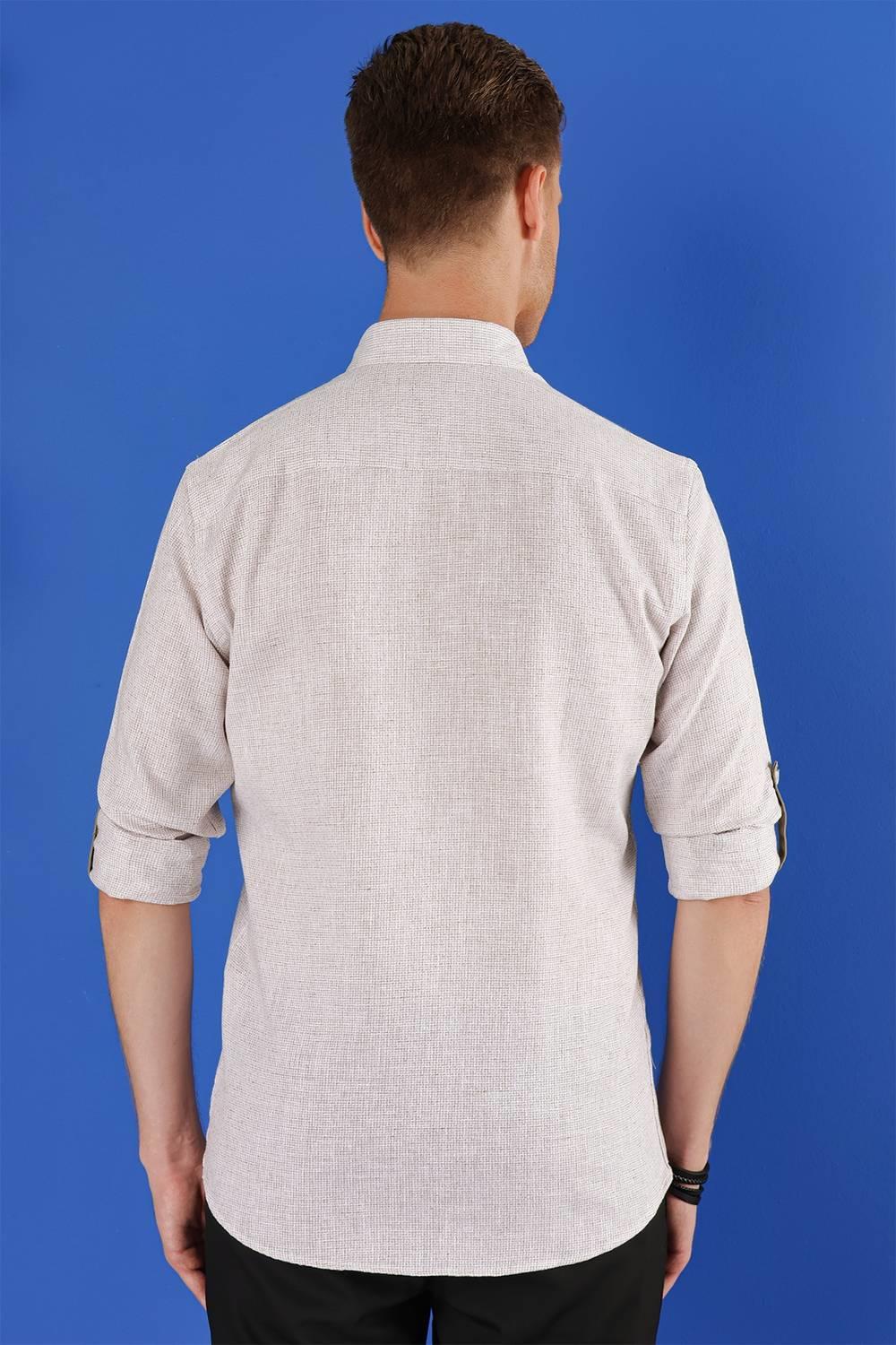 G 1555 Slim Fit Bej Klasik Gömlek