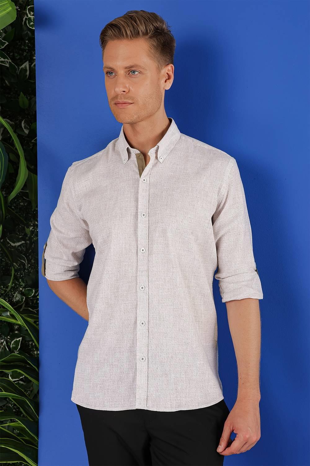 G 1555 Slim Fit Bej Klasik Gömlek