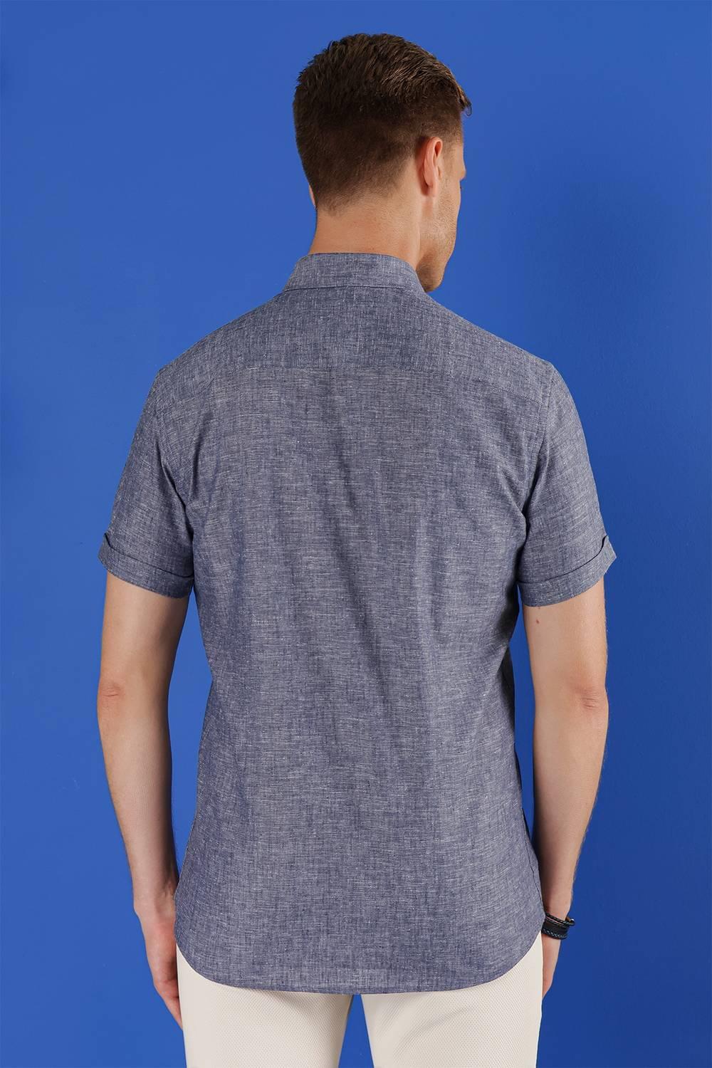 G 1556 Slim Fit İndigo Klasik Gömlek