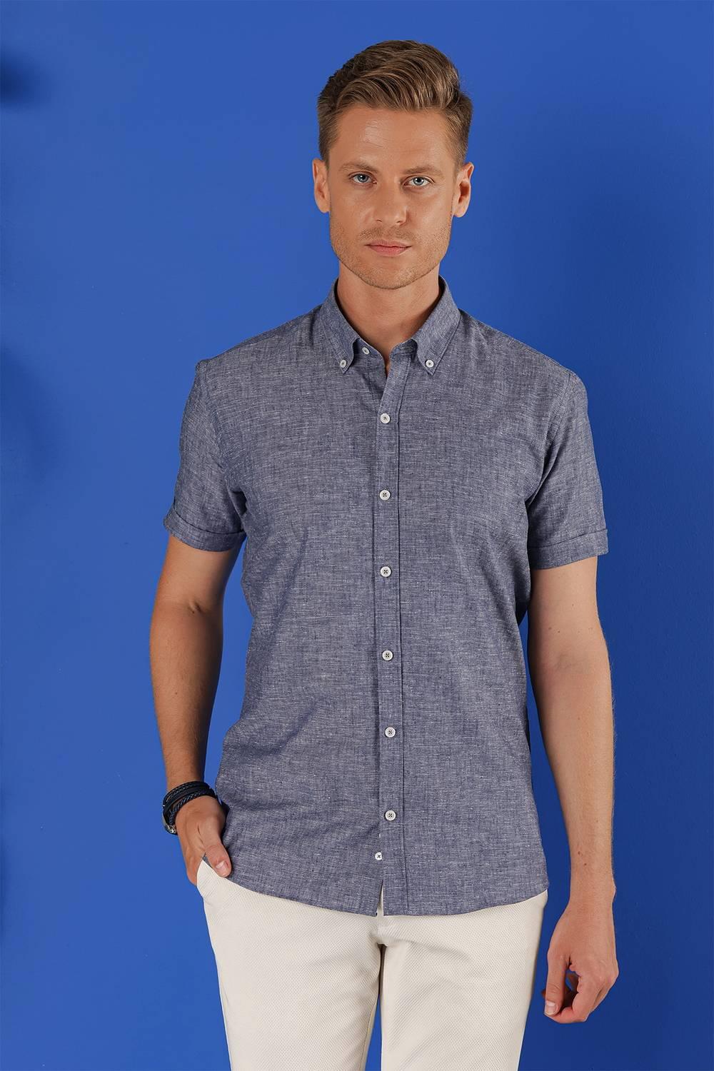 G 1556 Slim Fit İndigo Klasik Gömlek