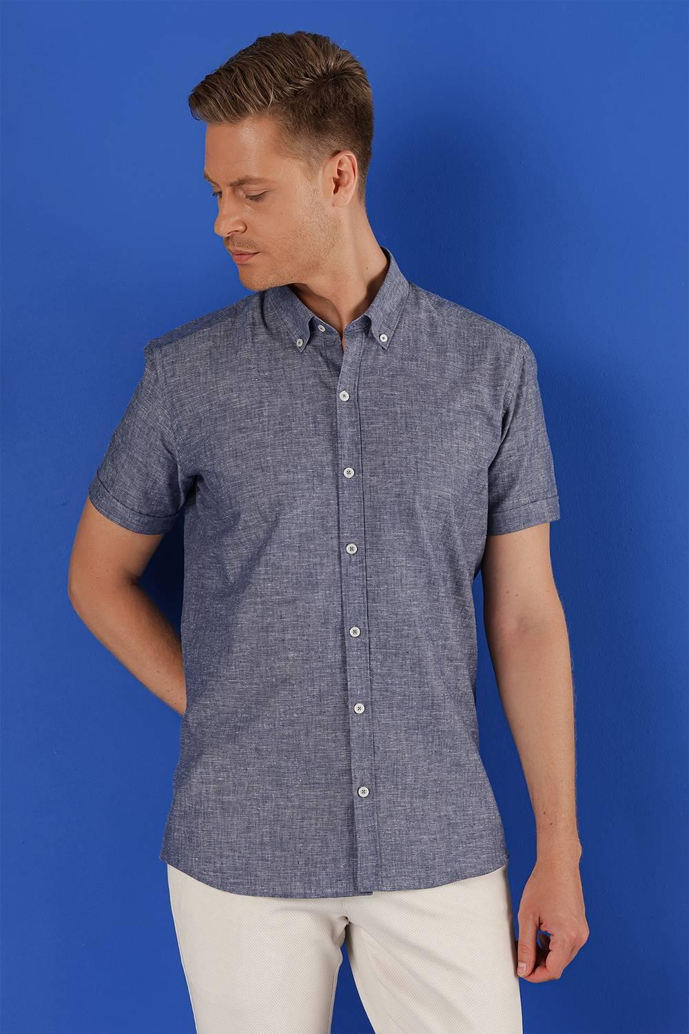 G 1556 Slim Fit İndigo Klasik Gömlek
