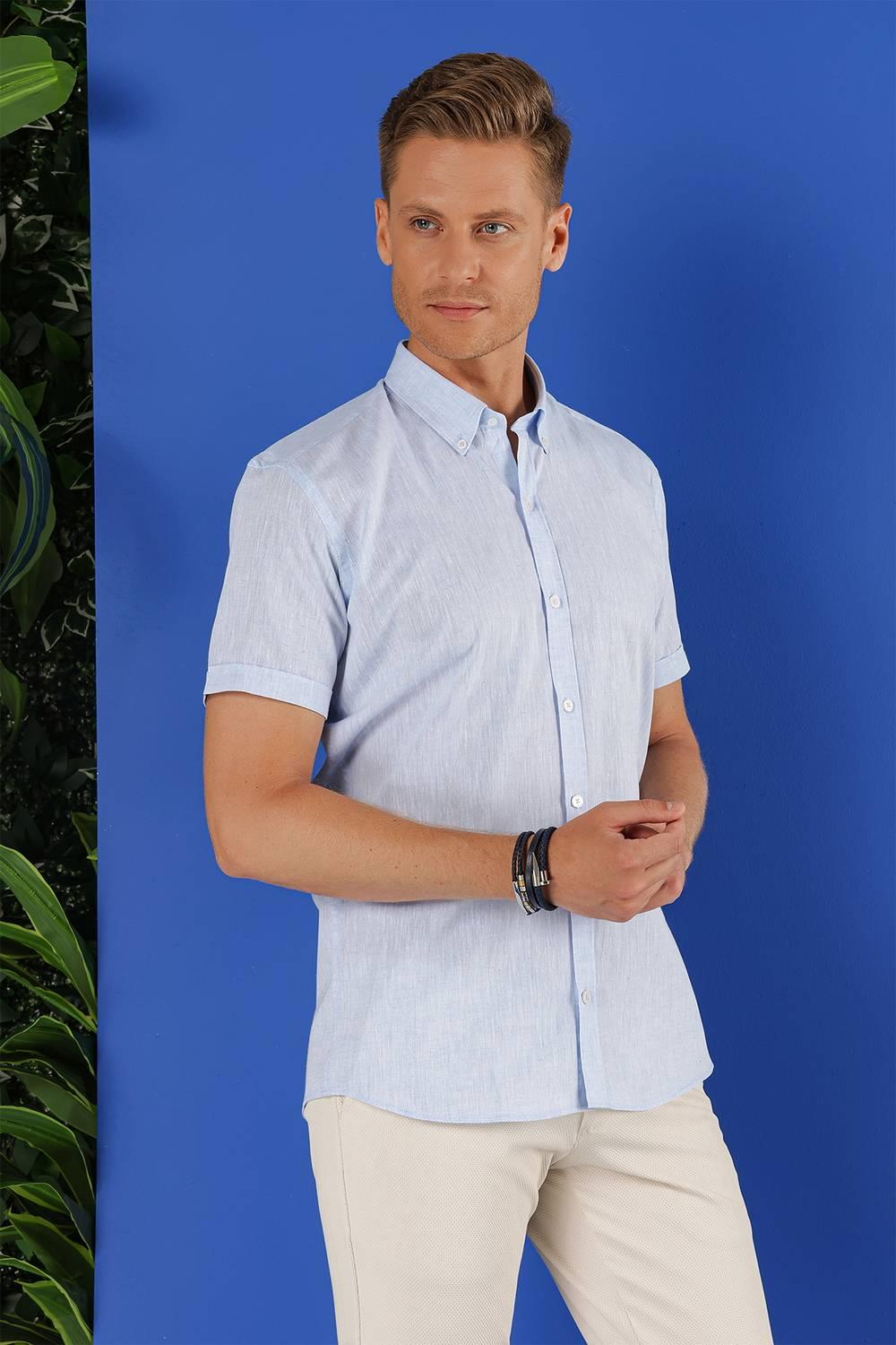 G 1556 Slim Fit Mavi Klasik Gömlek