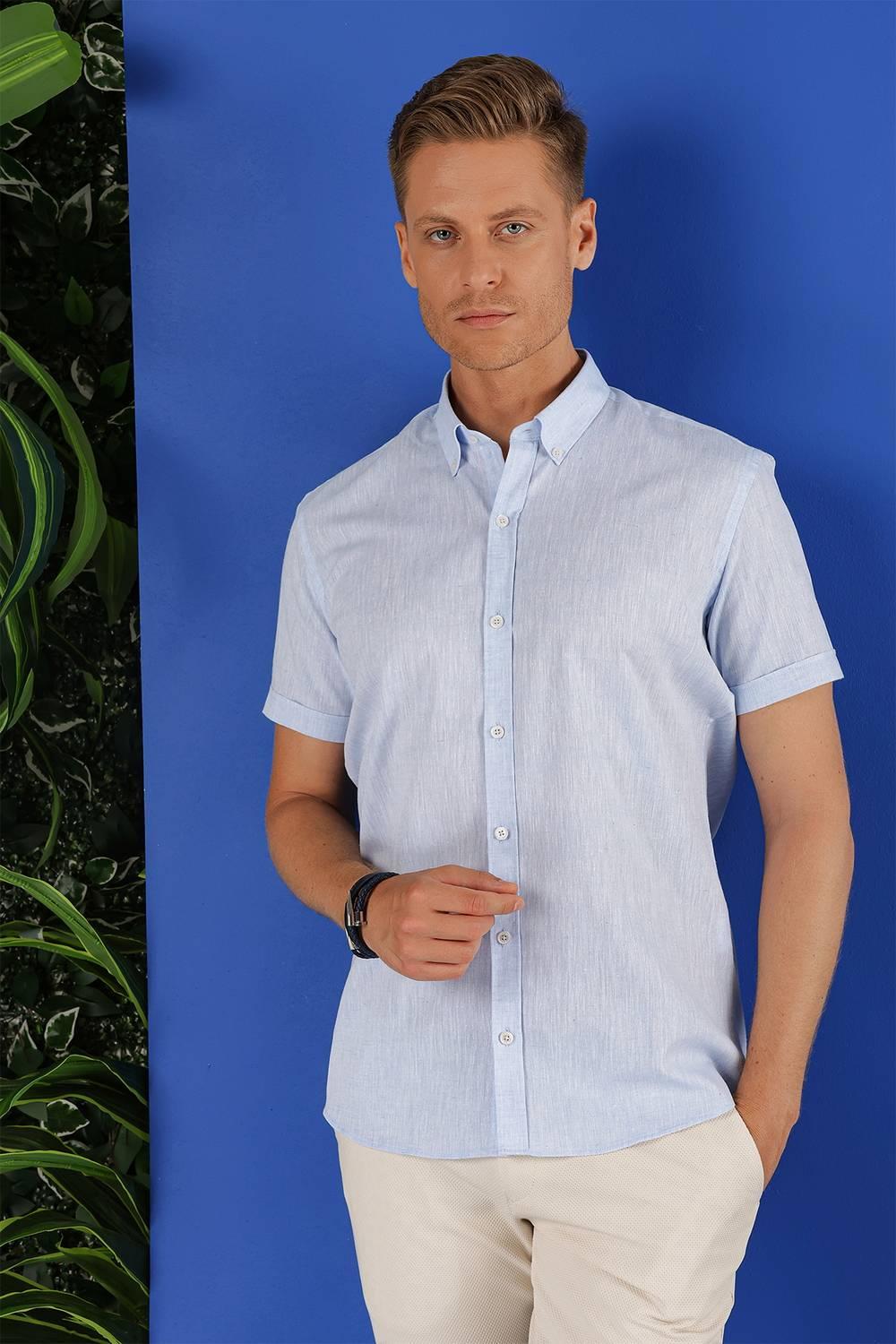 G 1556 Slim Fit Mavi Klasik Gömlek