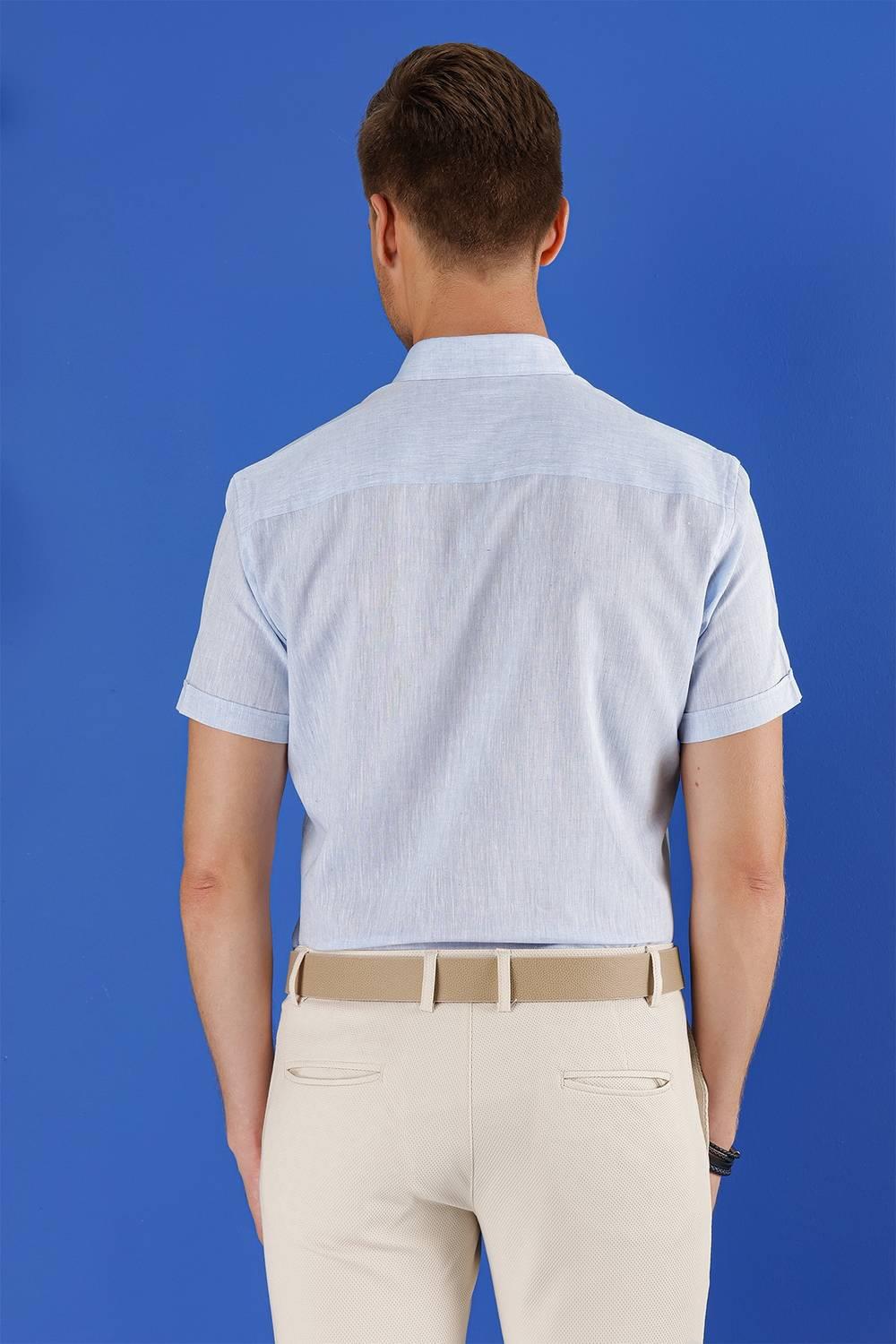 G 1556 Slim Fit Mavi Klasik Gömlek