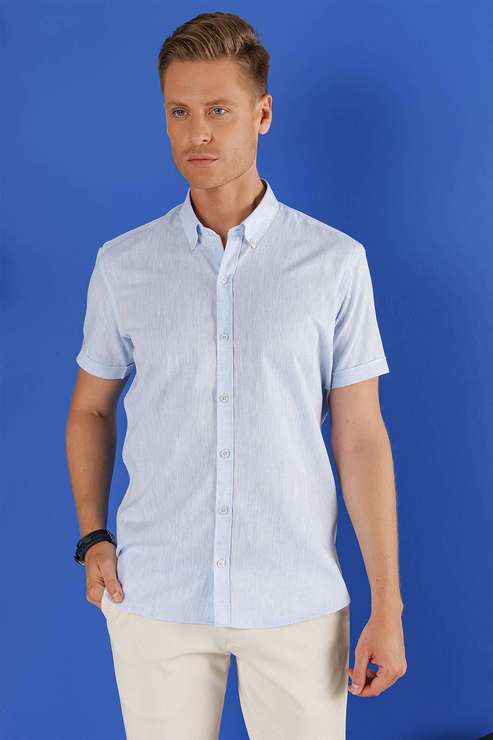 G 1556 Slim Fit Mavi Klasik Gömlek