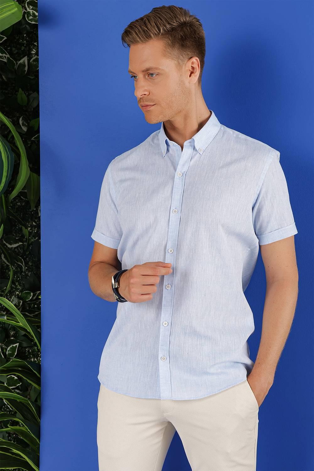 G 1556 Slim Fit Mavi Klasik Gömlek