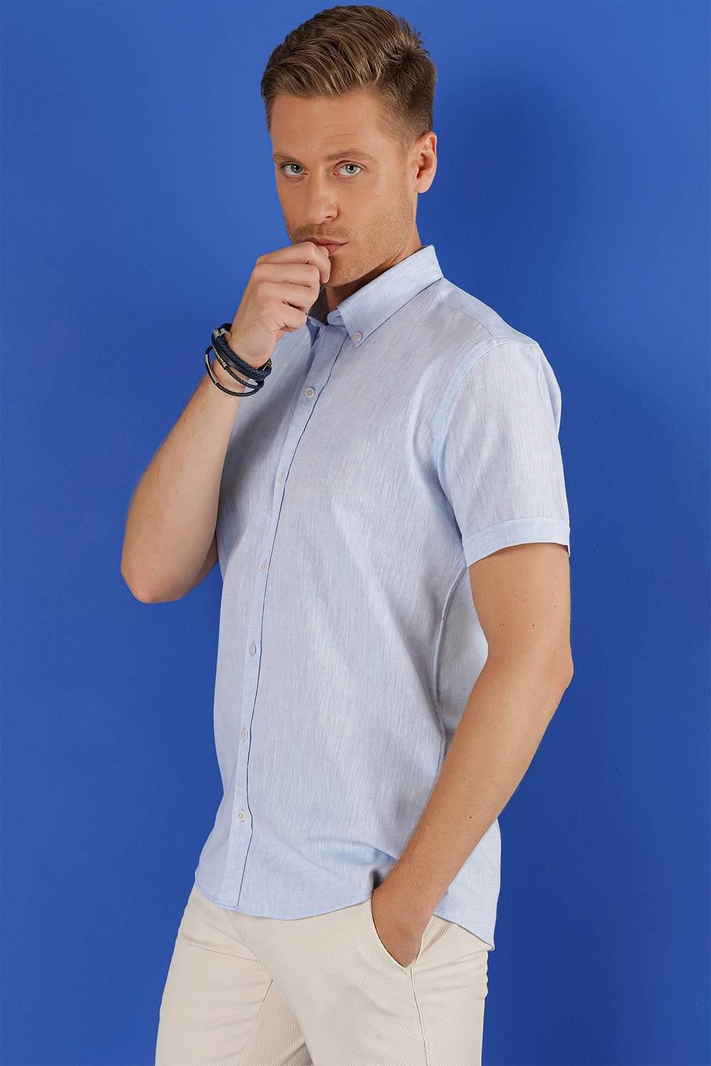 G 1556 Slim Fit Mavi Klasik Gömlek