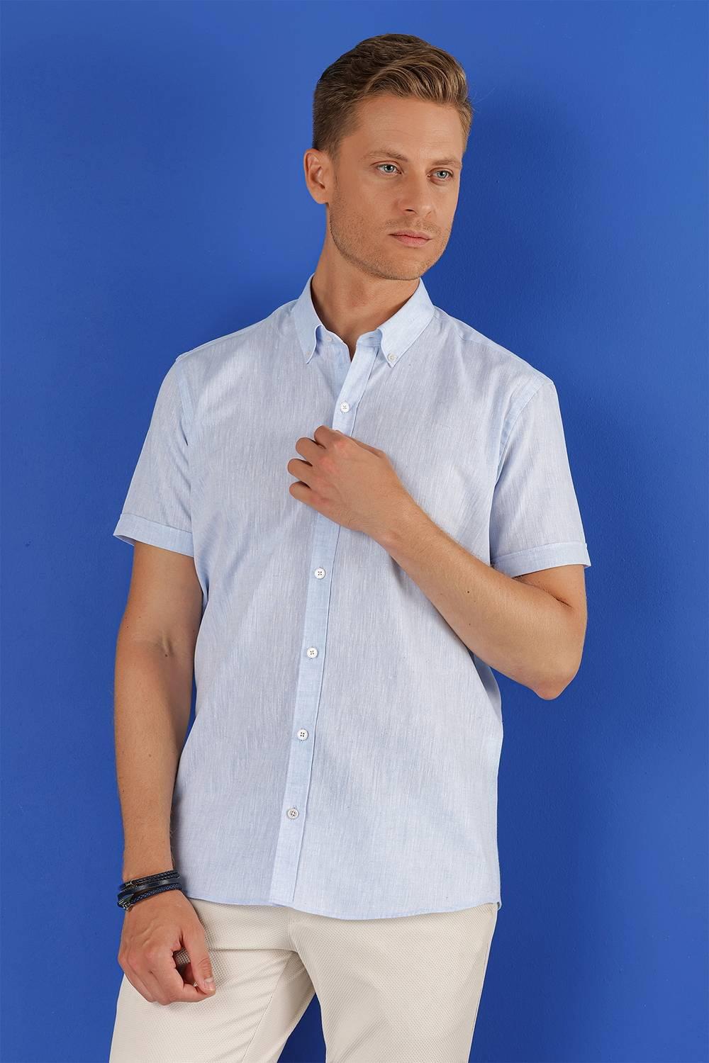 G 1556 Slim Fit Mavi Klasik Gömlek