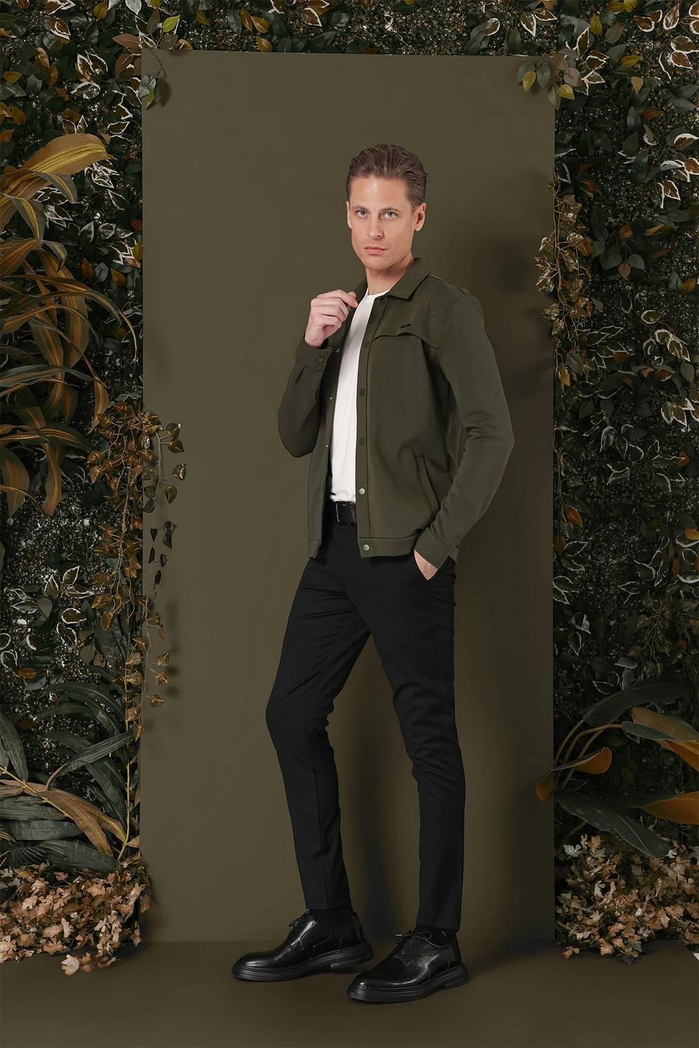 G 1562 Slim Fit Haki Klasik Gömlek