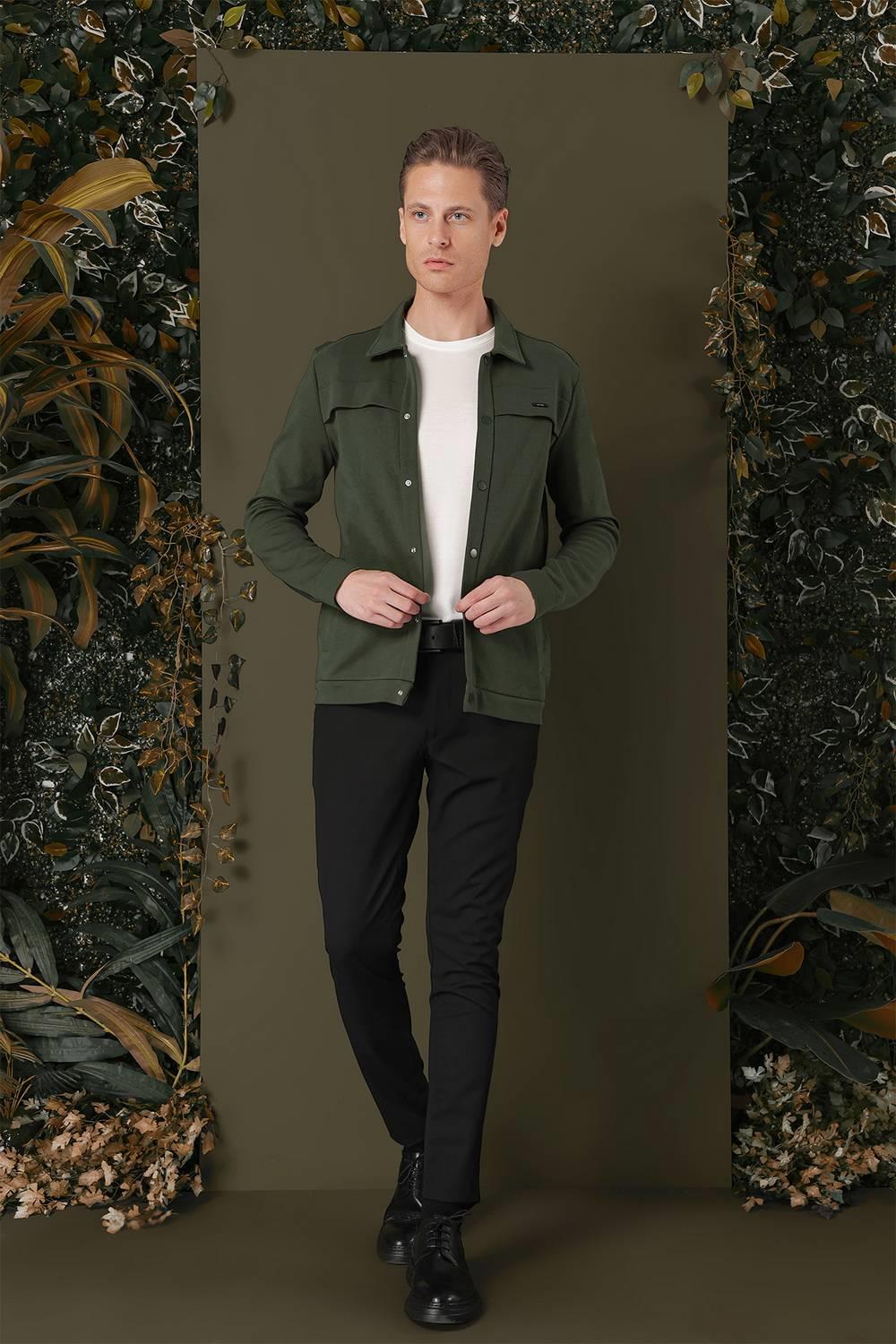 G 1562 Slim Fit Haki Klasik Gömlek
