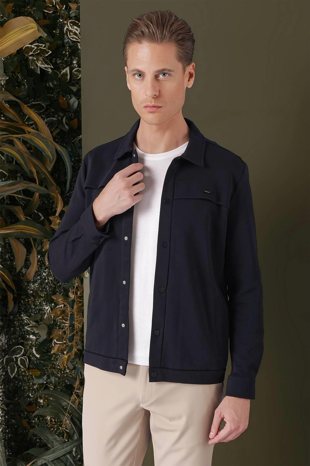 G 1562 Slim Fit Lacivert Klasik Gömlek