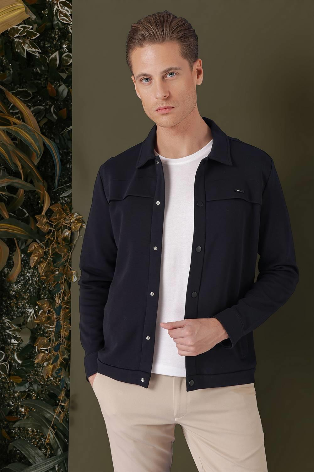 G 1562 Slim Fit Lacivert Klasik Gömlek