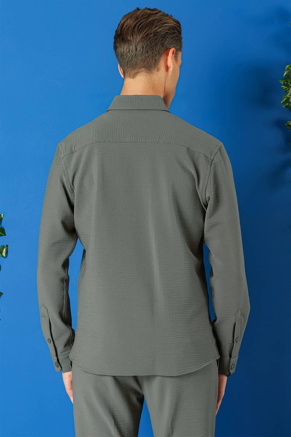 G 1565 Comfort Fit Yan Cep Çıtçıtlı Esnek Pamuk Nefti Gömlek Ceket