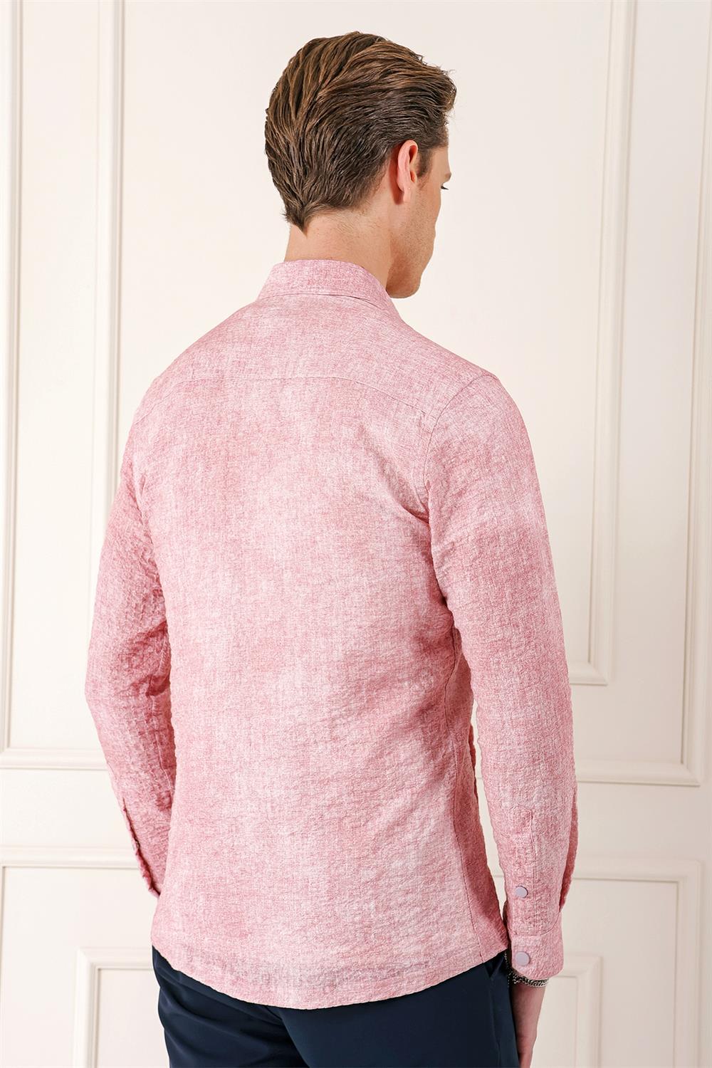 G 1568 Comfort Fit Yan Cep Batik Desenli %100 Pamuk Çıtçıtlı Pudra Gömlek Ceket