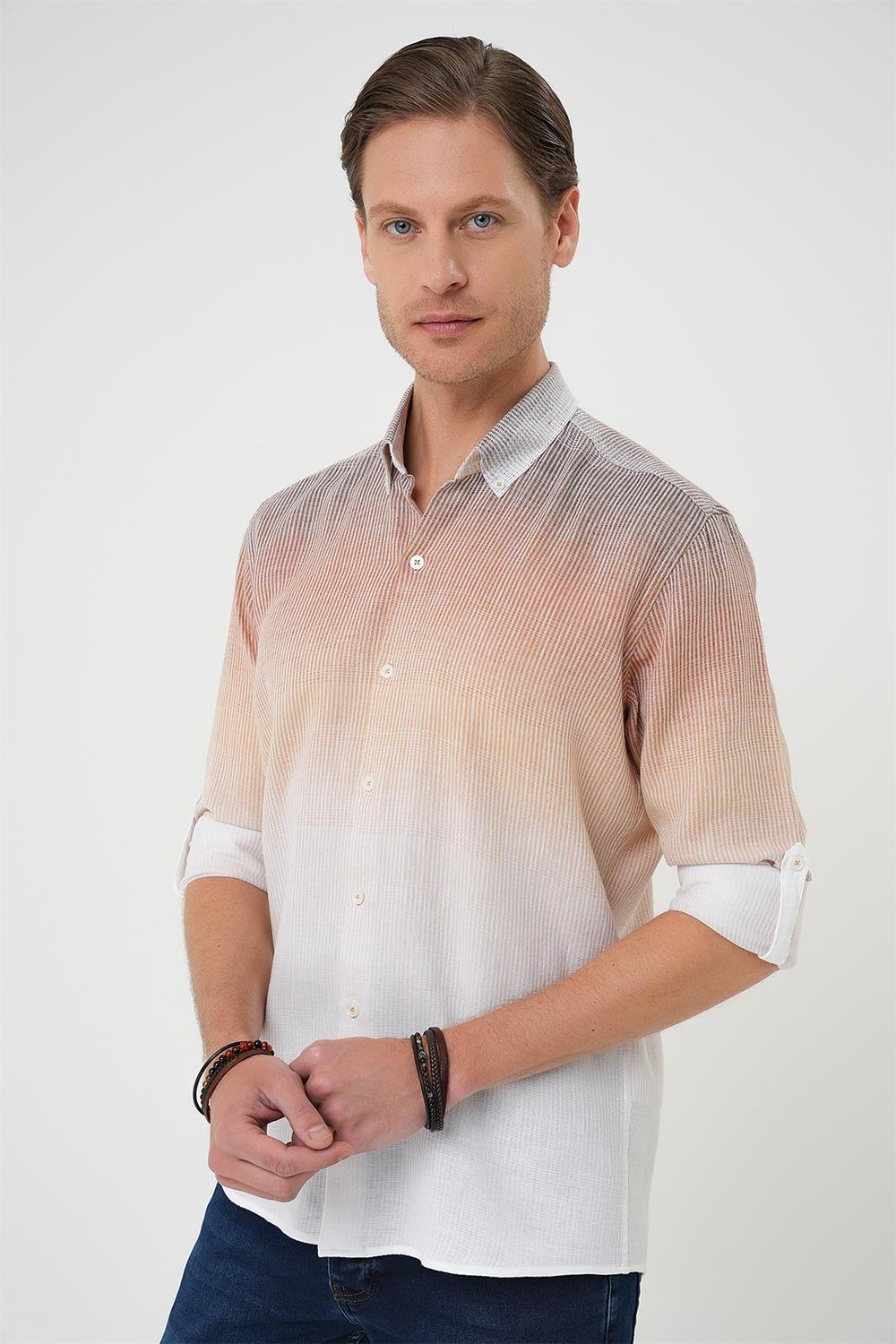 G 1575 Slim Fit Bej Klasik Gömlek