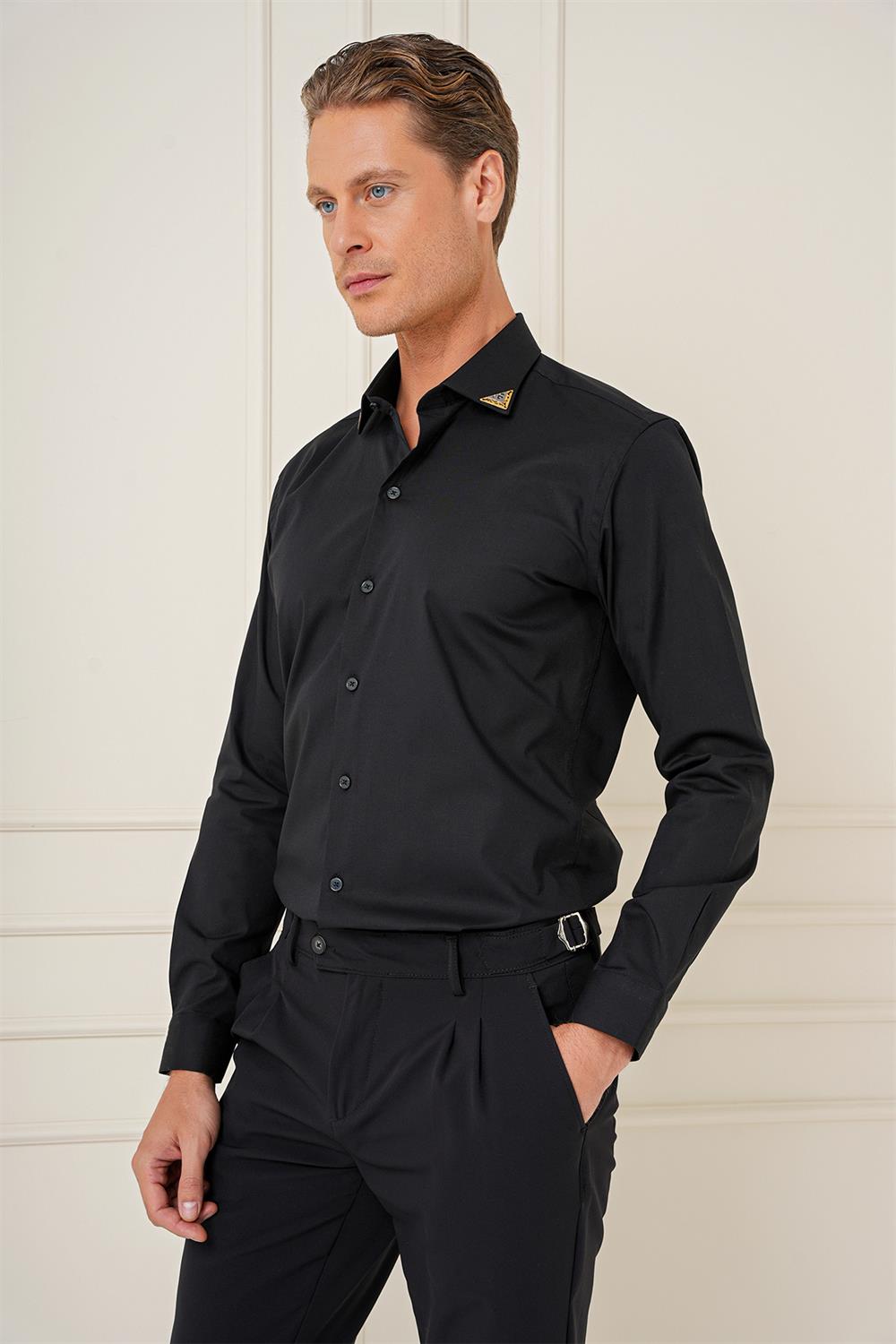 G 1577 Slim Fit Siyah Klasik Gömlek
