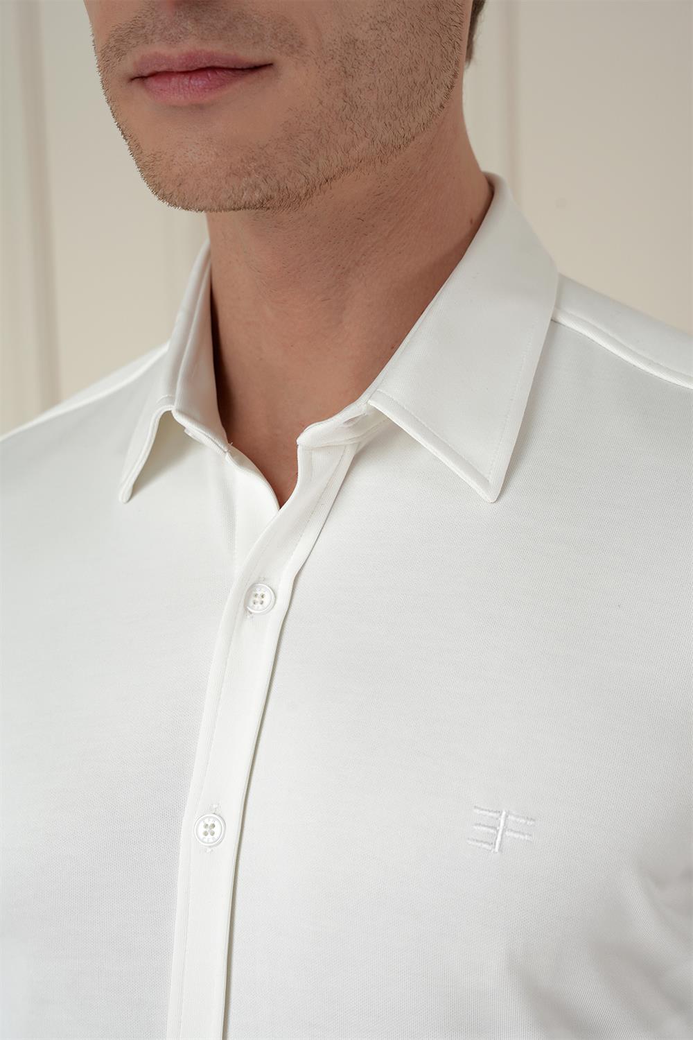 G 1580 Slim Fit Ekru Klasik Gömlek