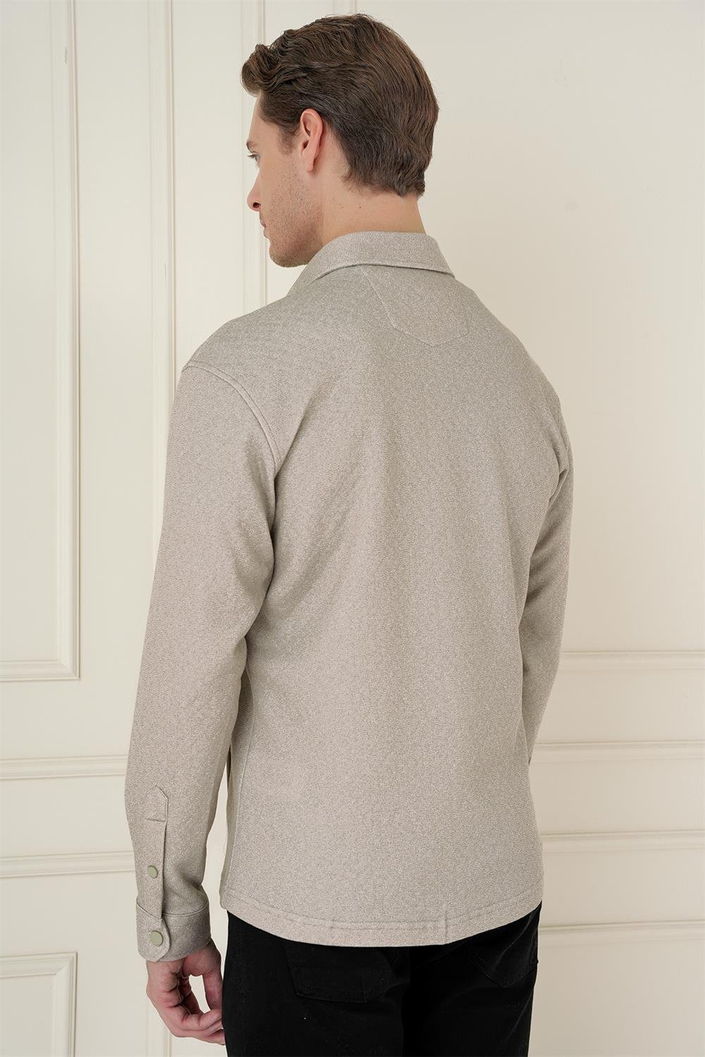 G 1581 Slim Fit Bej Klasik Gömlek